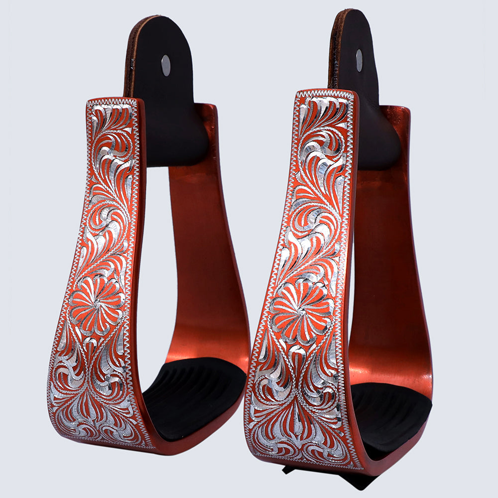 HILASON 3&quot; Neck Western Aluminium Horse Stirrups Floral Engraved