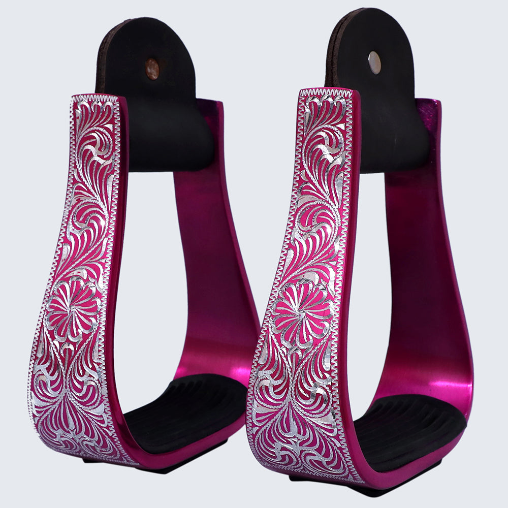 HILASON 3&quot; Neck Western Aluminium Horse Stirrups Floral Engraved