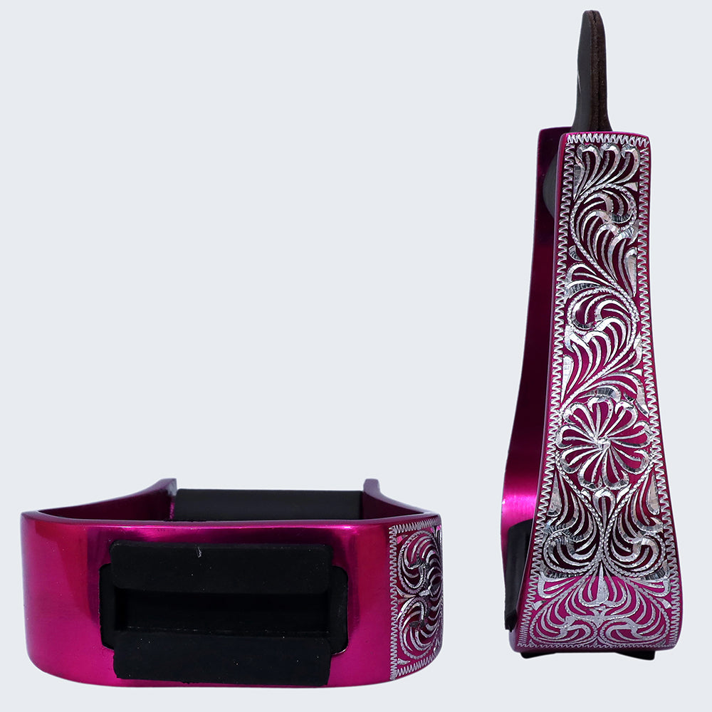 HILASON 3&quot; Neck Western Aluminium Horse Stirrups Floral Engraved
