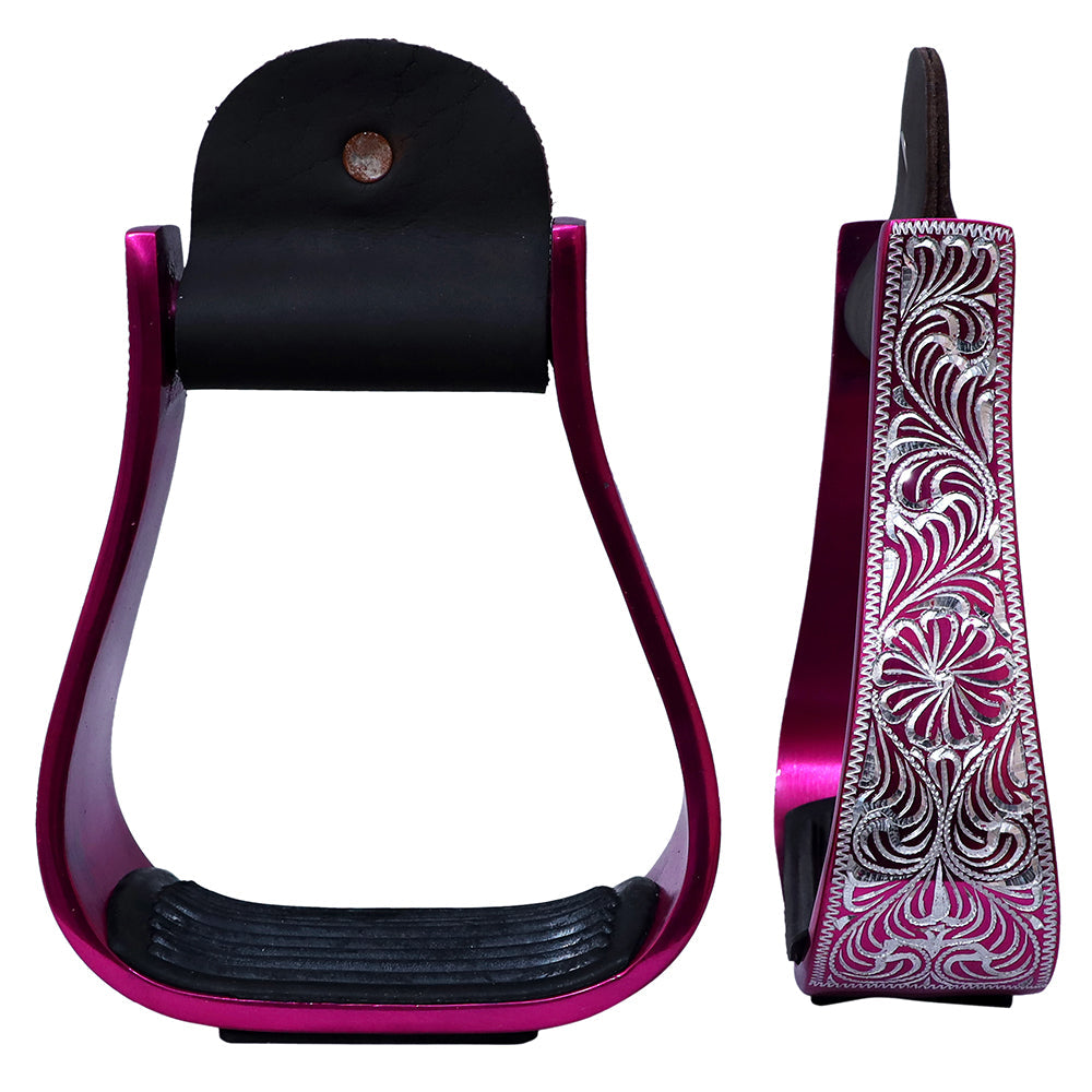 HILASON 3&quot; Neck Western Aluminium Horse Stirrups Floral Engraved