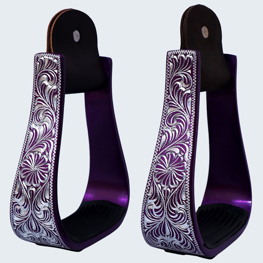HILASON 3&quot; Neck Western Aluminium Horse Stirrups Floral Engraved
