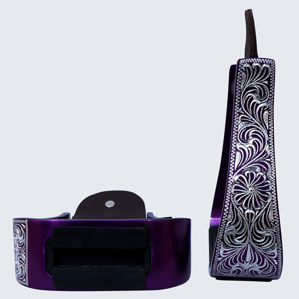 HILASON 3&quot; Neck Western Aluminium Horse Stirrups Floral Engraved