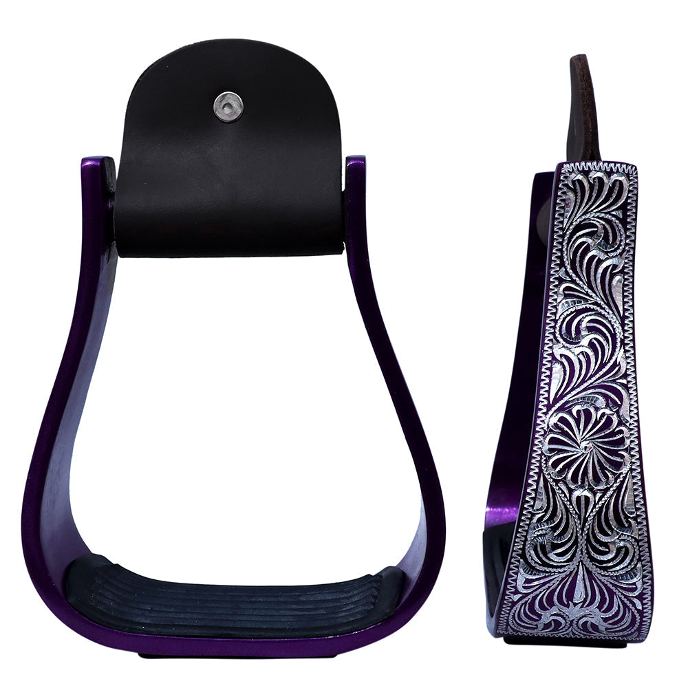HILASON 3&quot; Neck Western Aluminium Horse Stirrups Floral Engraved
