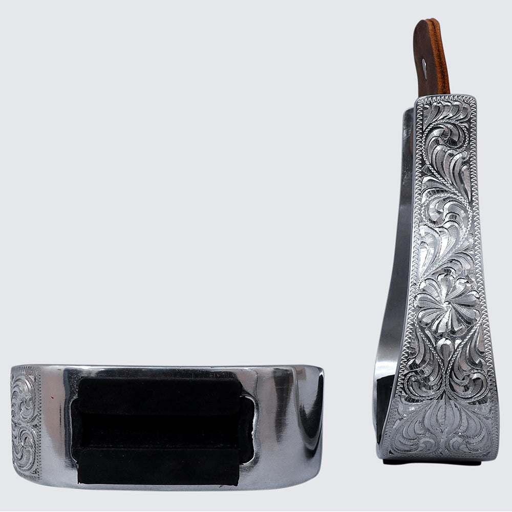HILASON 3&quot; Neck Western Aluminium Horse Stirrups Floral Engraved