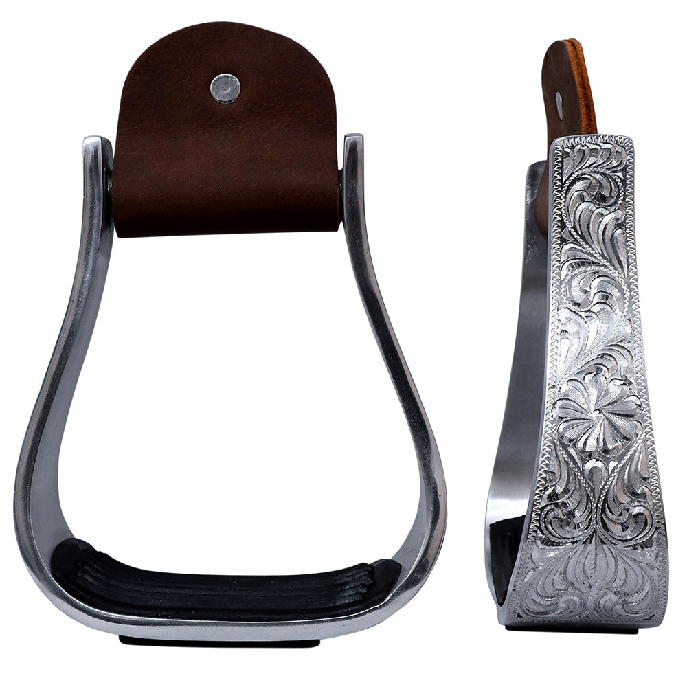 HILASON 3&quot; Neck Western Aluminium Horse Stirrups Floral Engraved