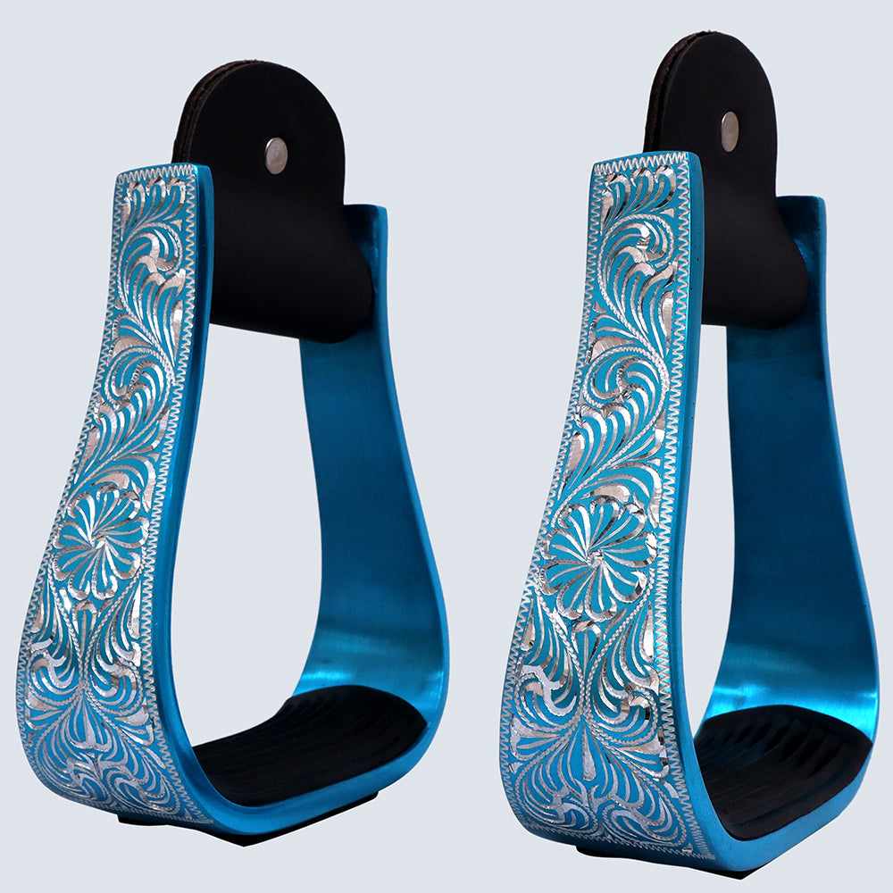 HILASON 3&quot; Neck Western Aluminium Horse Stirrups Floral Engraved