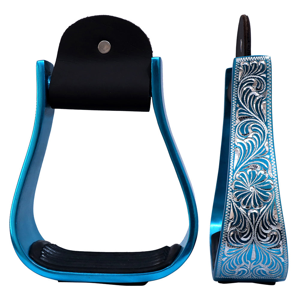 HILASON 3&quot; Neck Western Aluminium Horse Stirrups Floral Engraved