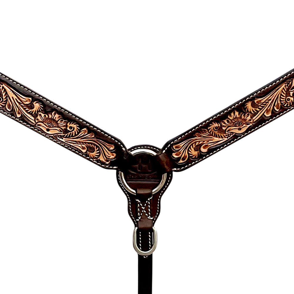 Bar H Equine Western Leather Headstall &amp; Breast Collar Floral Dark Brown