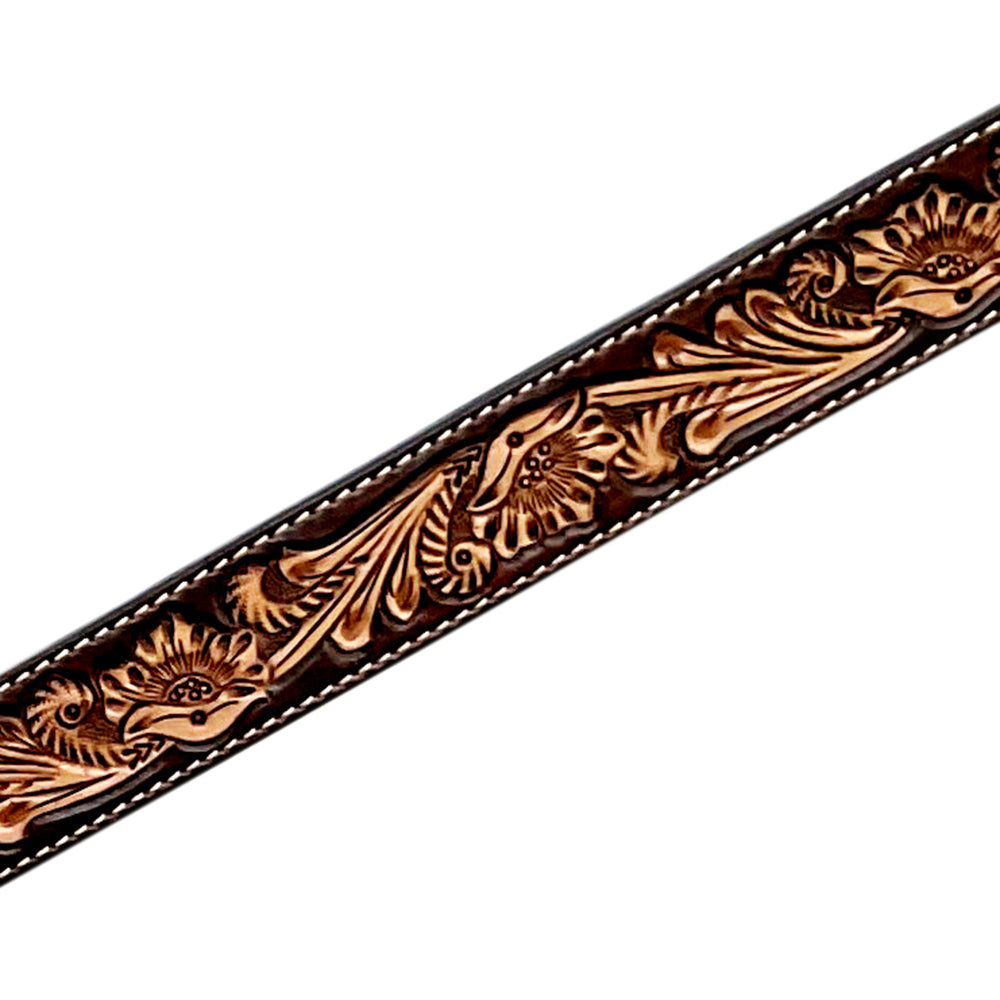 Bar H Equine Western Leather Headstall &amp; Breast Collar Floral Dark Brown