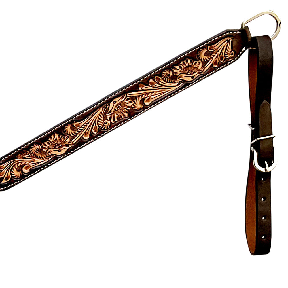 Bar H Equine Western Leather Headstall &amp; Breast Collar Floral Dark Brown