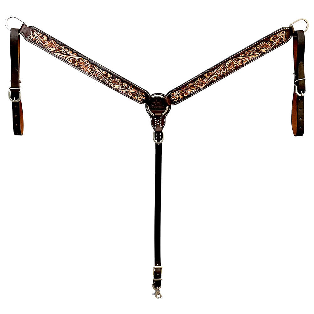 Bar H Equine Western Leather Headstall &amp; Breast Collar Floral Dark Brown