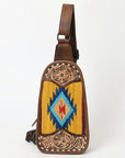 American Darling Sling Hand Tooled Upcycled Wool Genuine Leather Women Bag Western Handbag Purse
