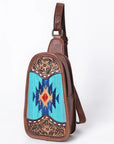 American Darling Sling Hand Tooled Upcycled Wool Genuine Leather Women Bag Western Handbag Purse