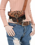 American Darling Adbga572 Sling Hand Tooled Hair-On Genuine Leather Women Bag Western Handbag Purse
