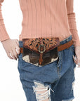 American Darling Adbga572 Sling Hand Tooled Hair-On Genuine Leather Women Bag Western Handbag Purse