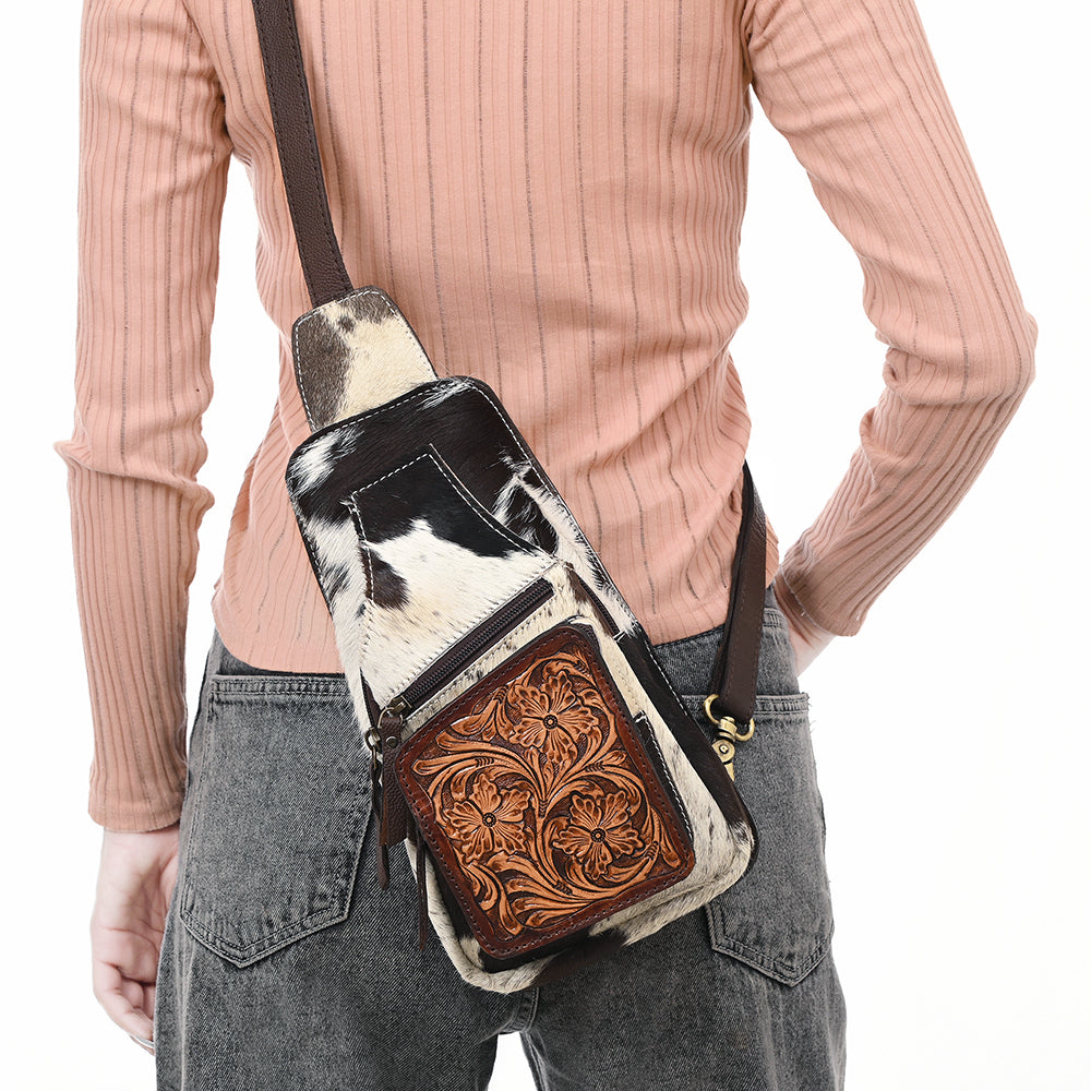 American Darling Adbga579 Sling Hand Tooled Hair-On Genuine Leather Women Bag Western Handbag Purse