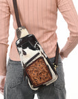 American Darling Adbga579 Sling Hand Tooled Hair-On Genuine Leather Women Bag Western Handbag Purse