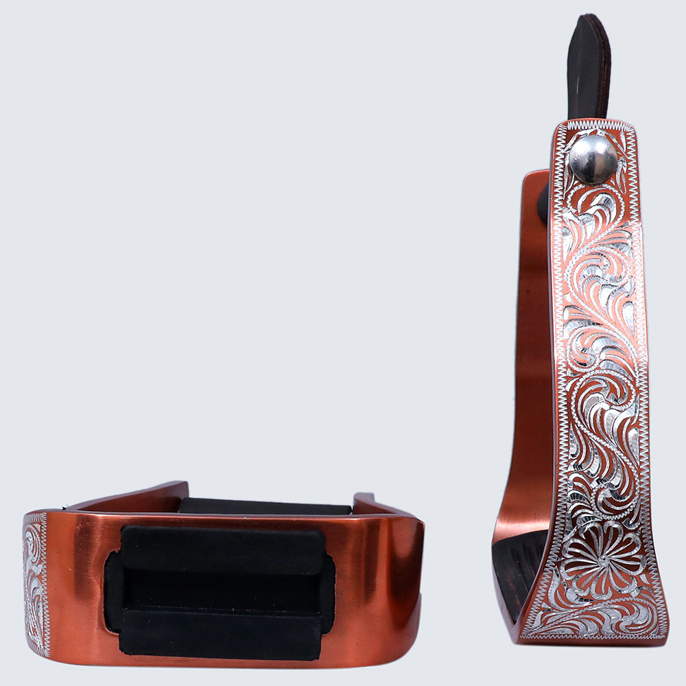 HILASON 3&quot; Neck Western Aluminium Slanted Horse Stirrups Floral Engraved