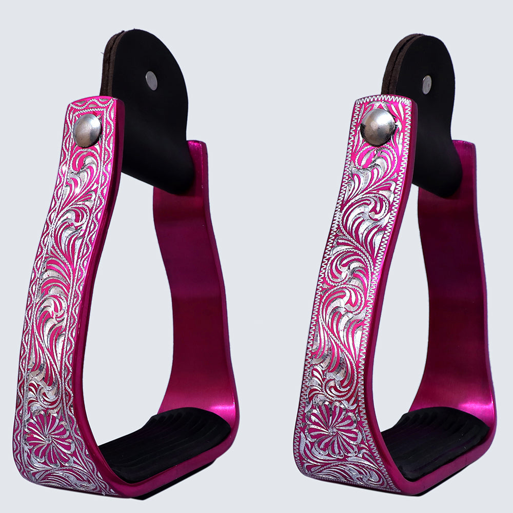 HILASON 3&quot; Neck Western Aluminium Slanted Horse Stirrups Floral Engraved