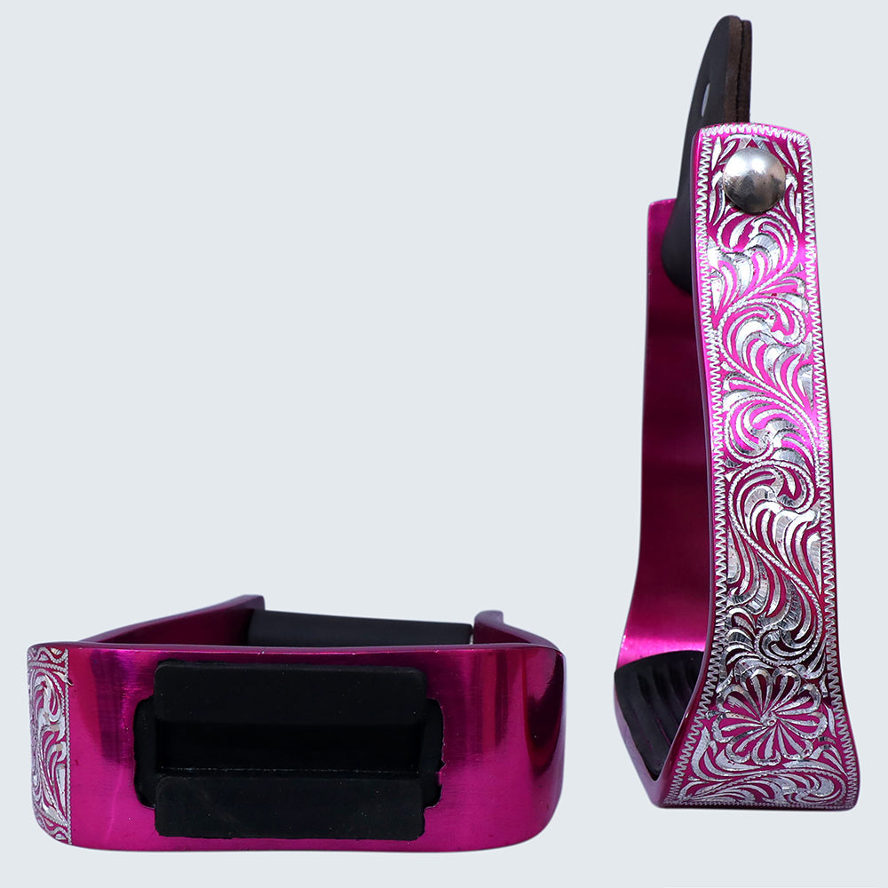 HILASON 3&quot; Neck Western Aluminium Slanted Horse Stirrups Floral Engraved