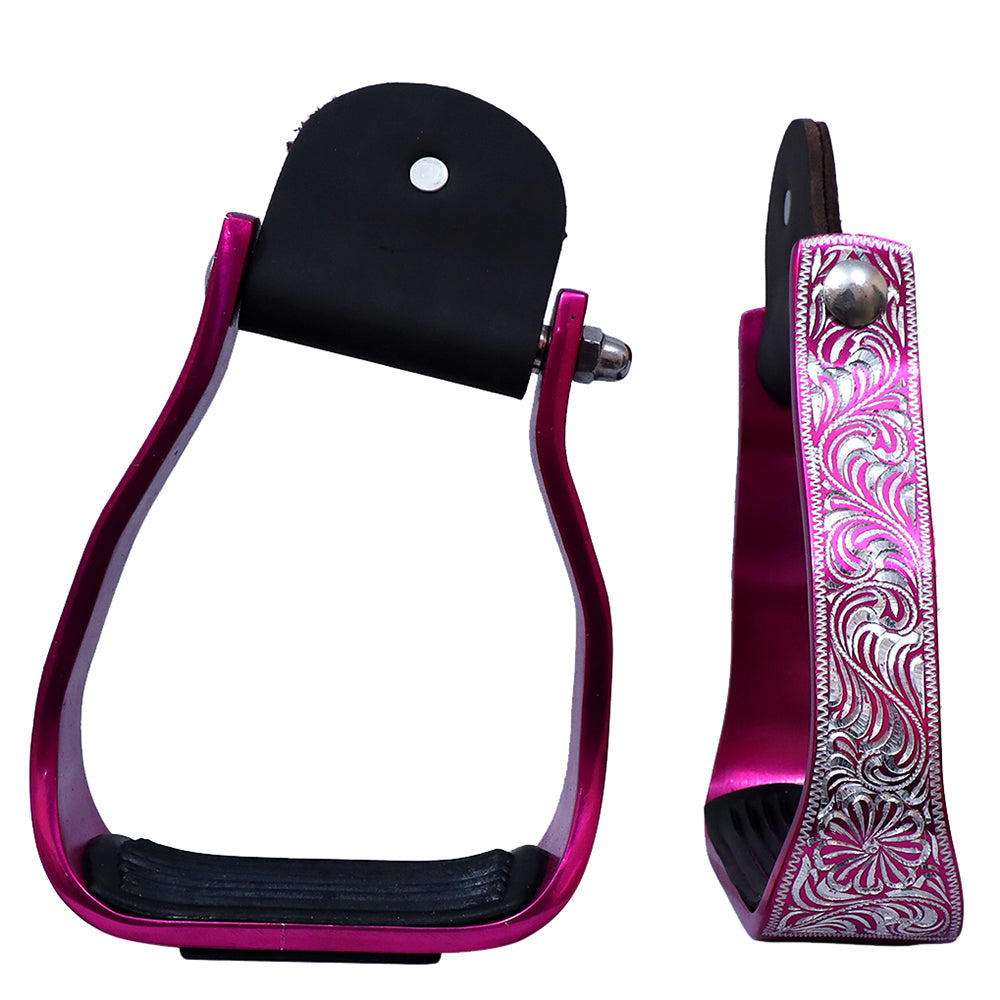 HILASON 3&quot; Neck Western Aluminium Slanted Horse Stirrups Floral Engraved