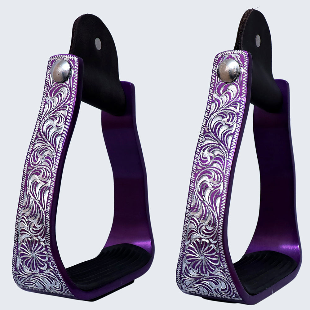HILASON 3&quot; Neck Western Aluminium Slanted Horse Stirrups Floral Engraved