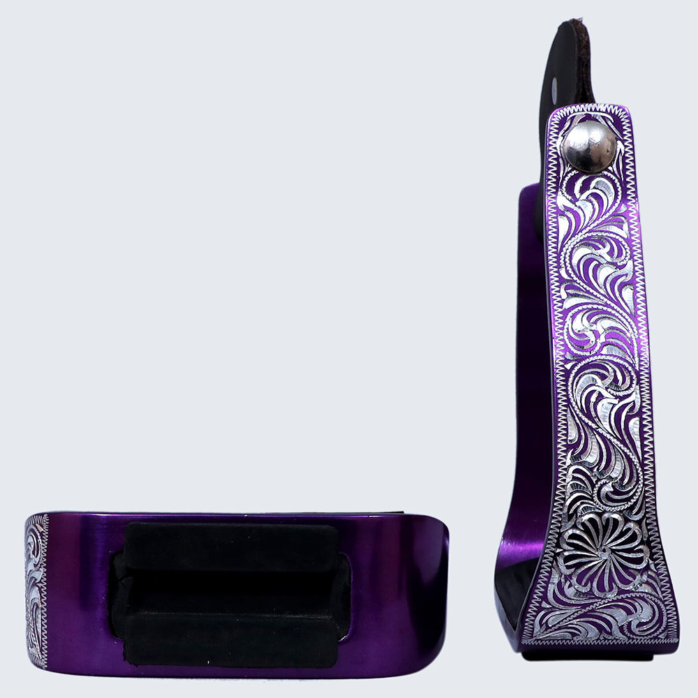 HILASON 3&quot; Neck Western Aluminium Slanted Horse Stirrups Floral Engraved
