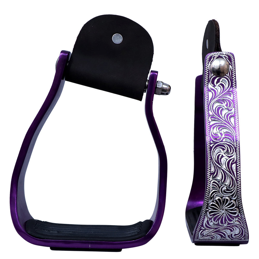 HILASON 3&quot; Neck Western Aluminium Slanted Horse Stirrups Floral Engraved