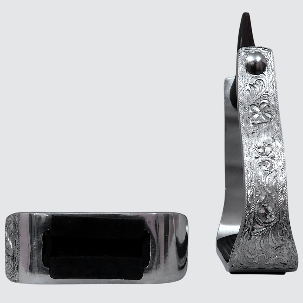 HILASON 3&quot; Neck Western Aluminium Slanted Horse Stirrups Floral Engraved