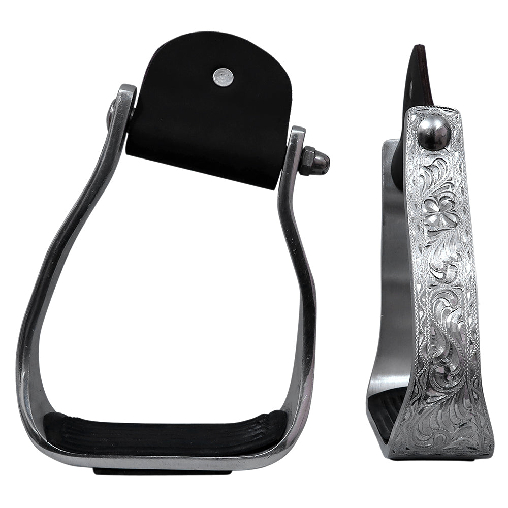 HILASON 3&quot; Neck Western Aluminium Slanted Horse Stirrups Floral Engraved