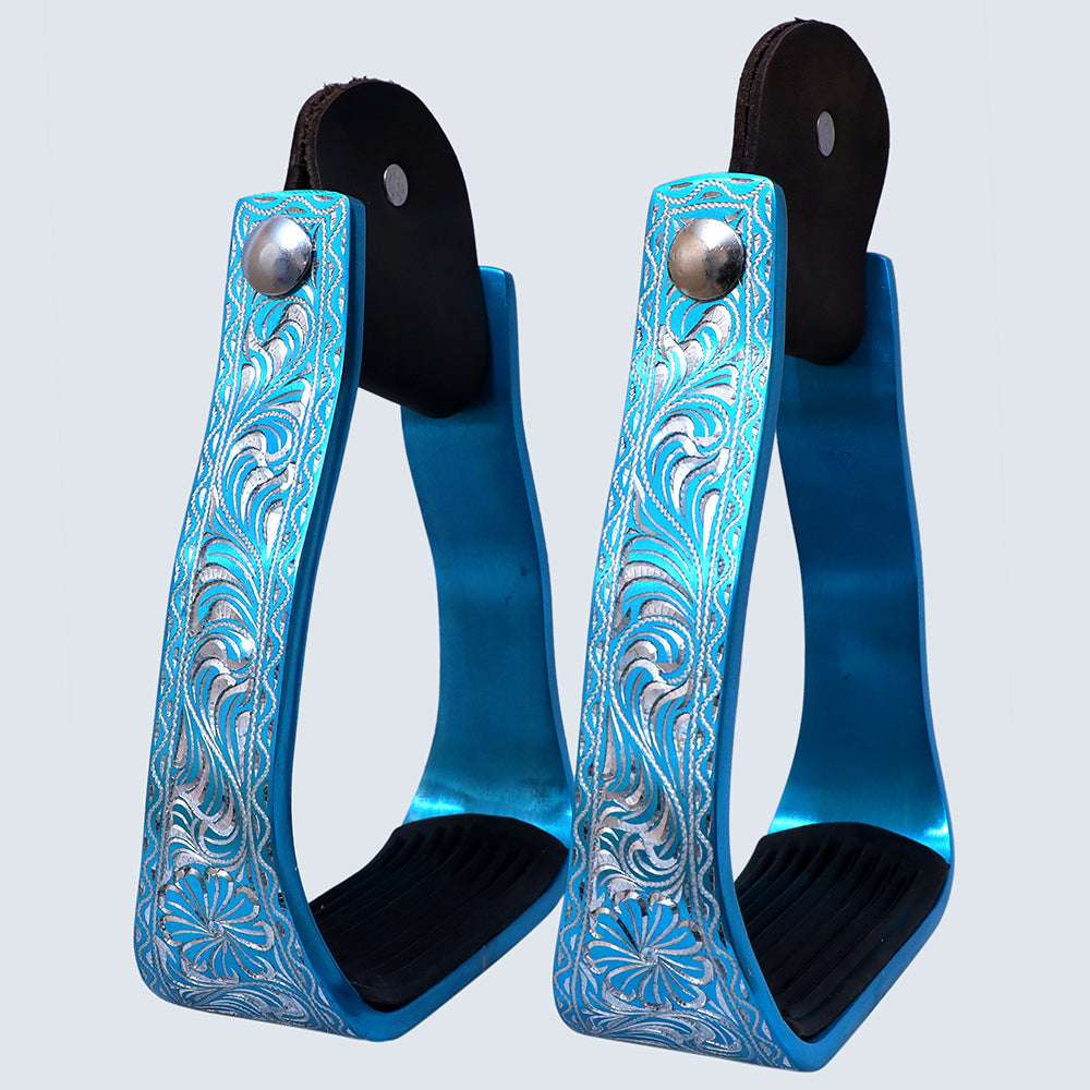 HILASON 3&quot; Neck Western Aluminium Slanted Horse Stirrups Floral Engraved