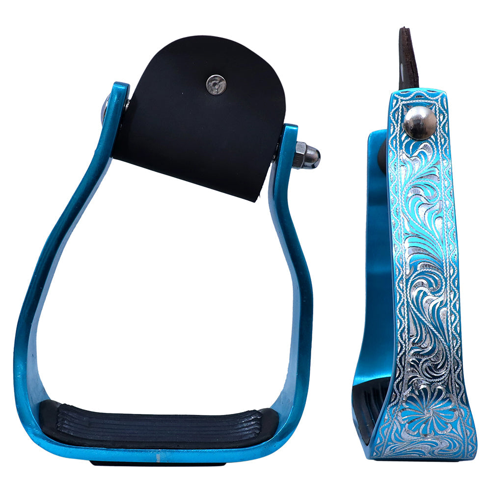 HILASON 3&quot; Neck Western Aluminium Slanted Horse Stirrups Floral Engraved