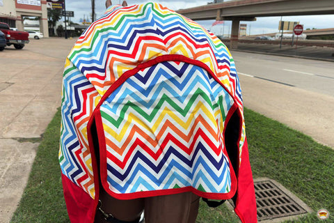 HILASON 1200D Winter Waterproof Poly Horse Hood Turnout Neck Blanket Belly Wrap Rainbow Zigzag