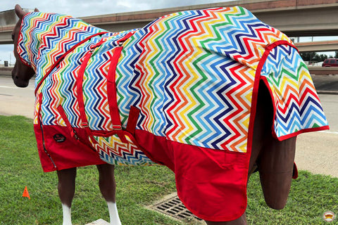 HILASON 1200D Winter Waterproof Poly Horse Hood Turnout Neck Blanket Belly Wrap Rainbow Zigzag