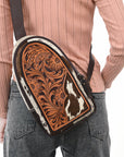 American Darling Sling Beautifully Hand Tooled Hair-On Genuine Leather women bag western handbag purse
