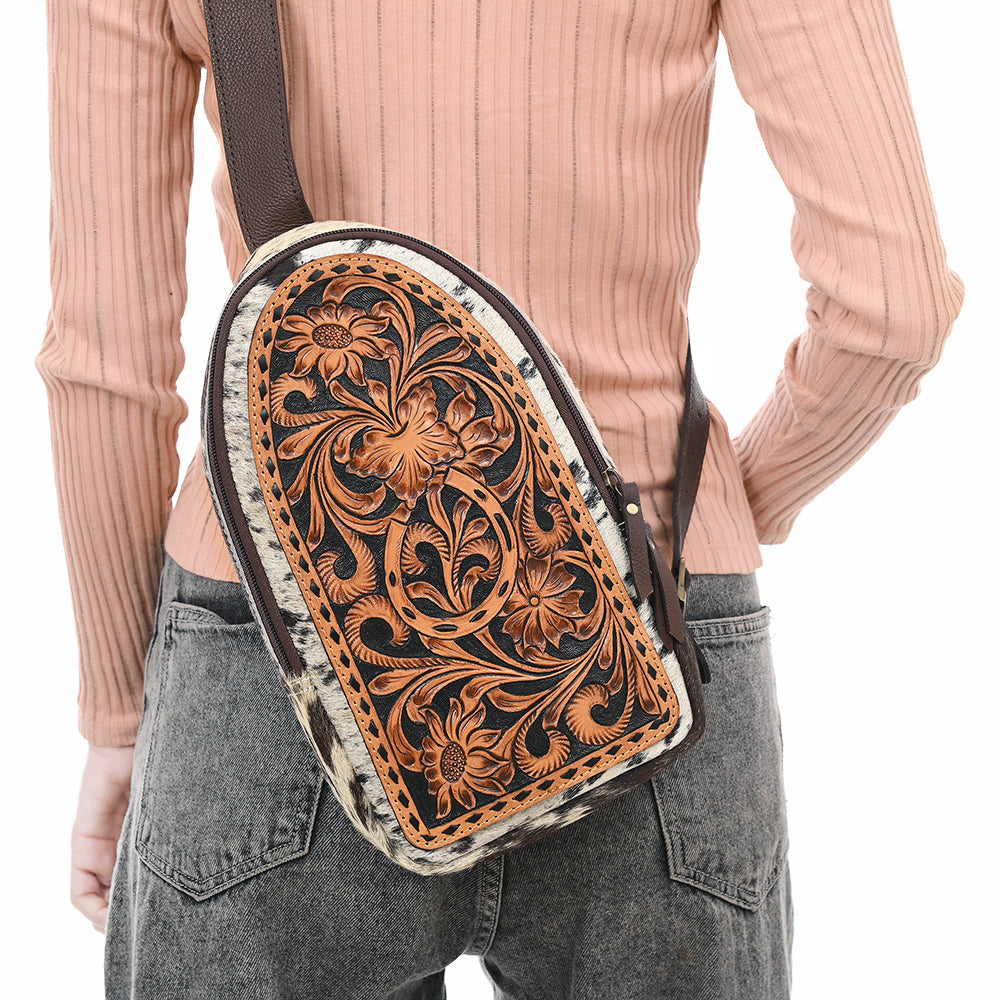 American Darling Sling Beautifully Hand Tooled Hair On Genuine Leather Women Bag Western Handbag Purse |
