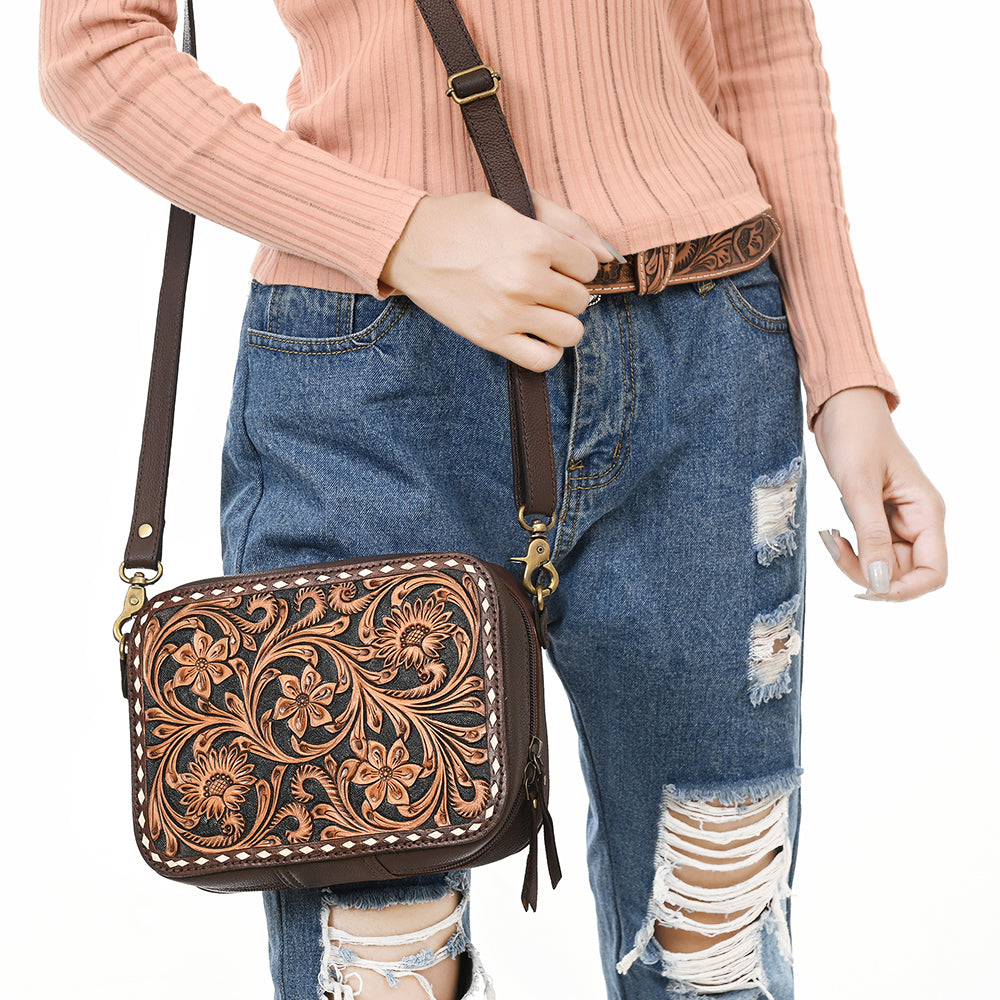 American Darling Adbga599 Cross Body I Hand Tooled Genuine Leather Women Bag Western Handbag Purse