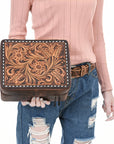 American Darling Jewelry Case Hand Tooled Genuine Leather Women Bag Western Handbag Purse