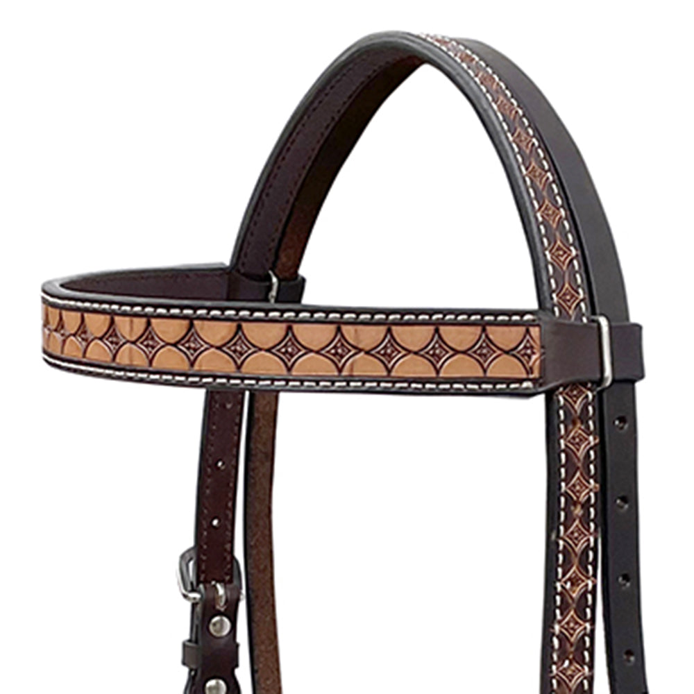 BAR H EQUINE Western Handtooled Leather Horse Headstall &amp; Breast Collar Set