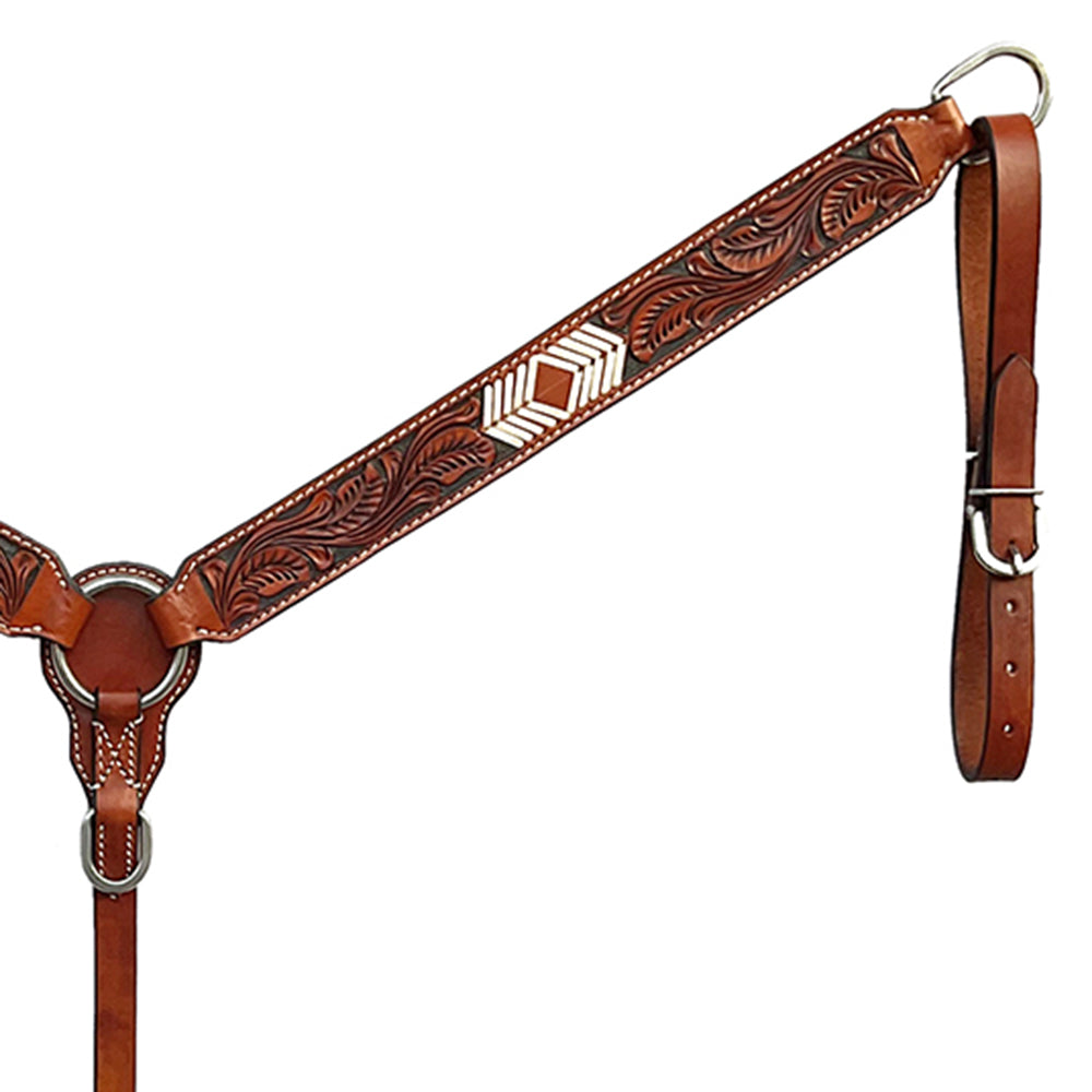 BAR H EQUINE Western Handtooled Leather Horse Headstall &amp; Breast Collar Set