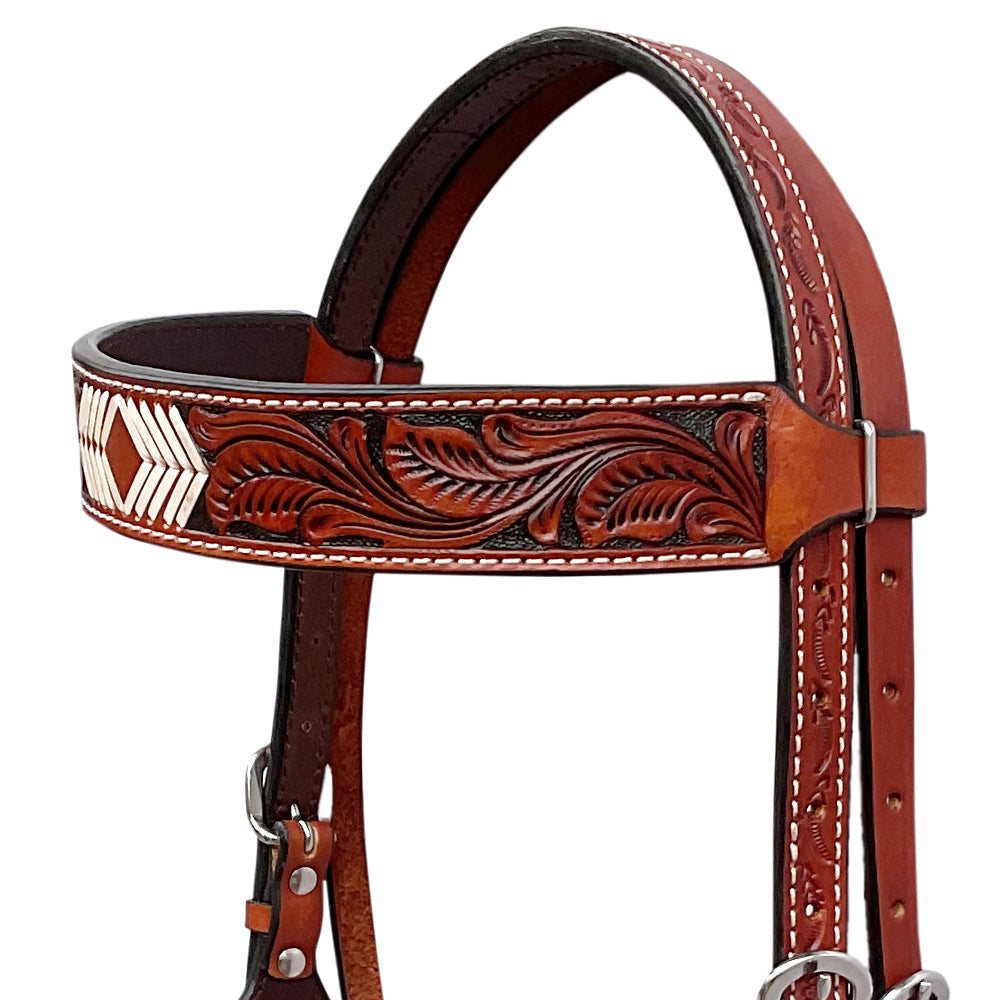 BAR H EQUINE Western Handtooled Leather Horse Headstall &amp; Breast Collar Set