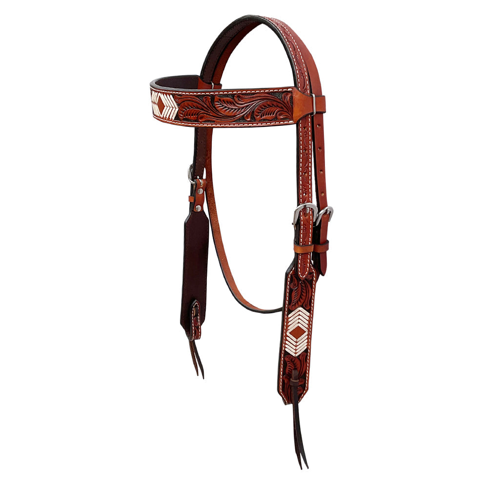 BAR H EQUINE Western Handtooled Leather Horse Headstall &amp; Breast Collar Set