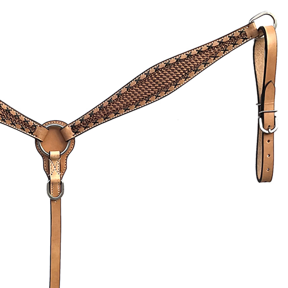 BAR H EQUINE Western Handtooled Leather Horse Headstall &amp; Breast Collar Set