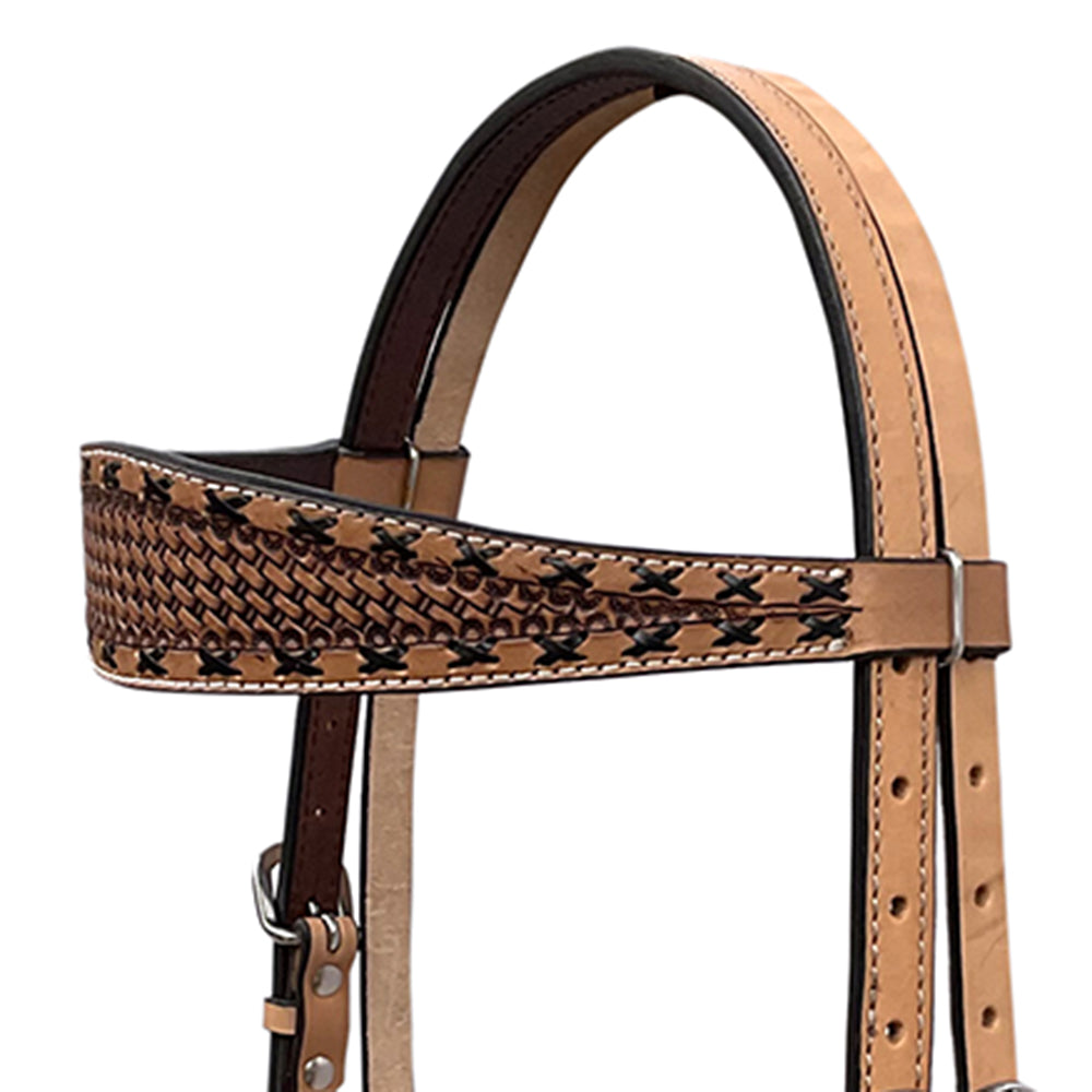 BAR H EQUINE Western Handtooled Leather Horse Headstall &amp; Breast Collar Set