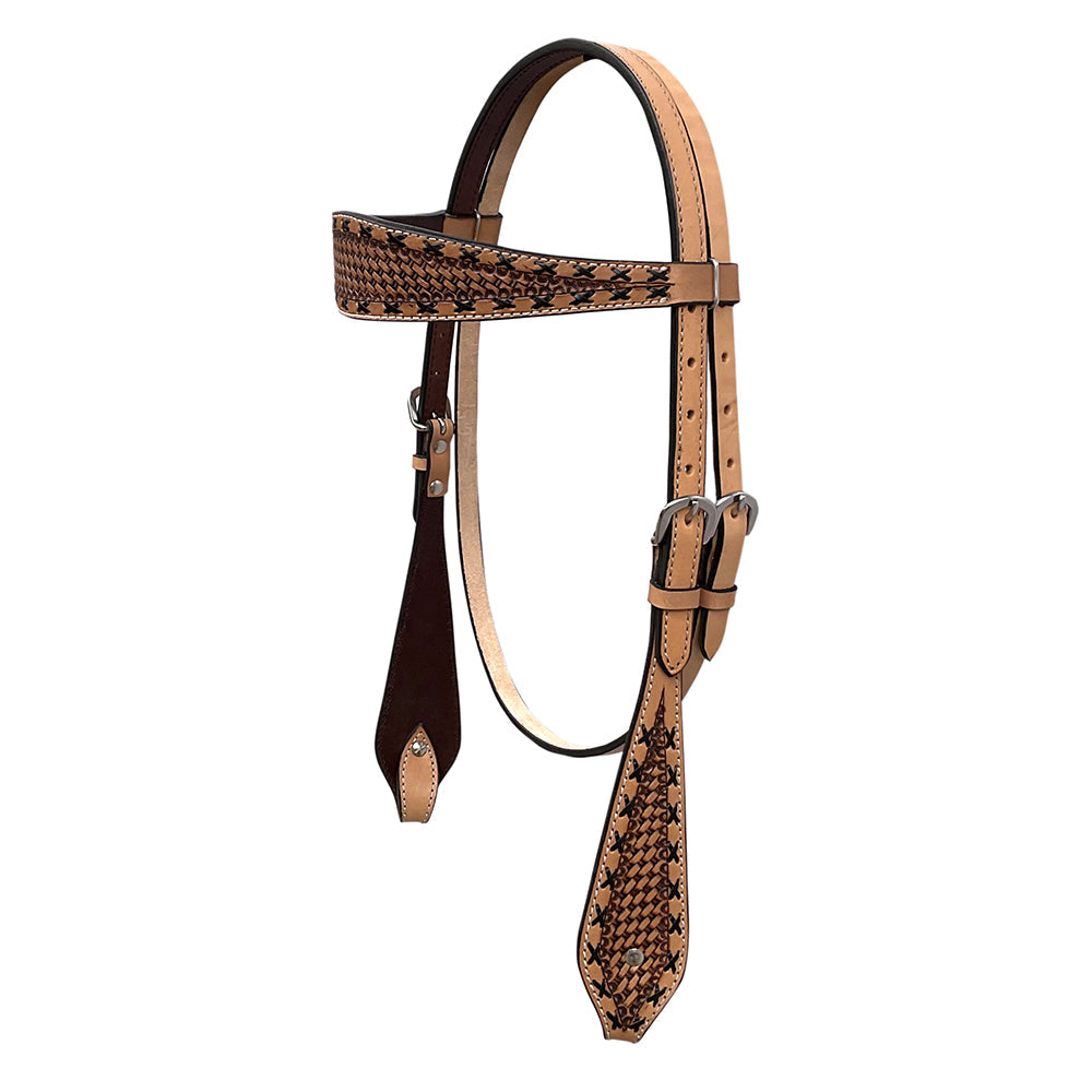 BAR H EQUINE Western Handtooled Leather Horse Headstall &amp; Breast Collar Set