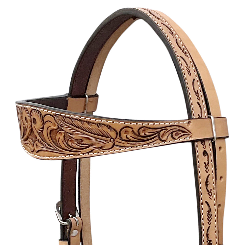BAR H EQUINE Western Handtooled Leather Horse Headstall &amp; Breast Collar Set