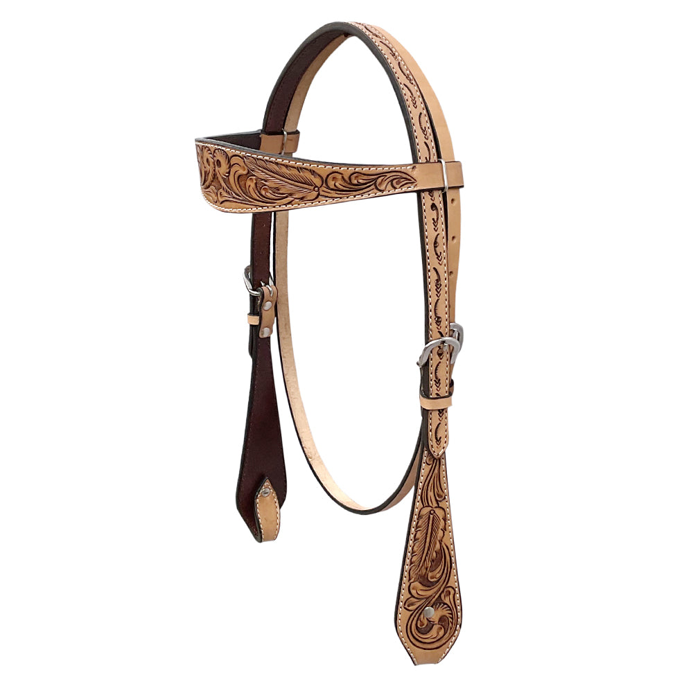 BAR H EQUINE Western Handtooled Leather Horse Headstall &amp; Breast Collar Set