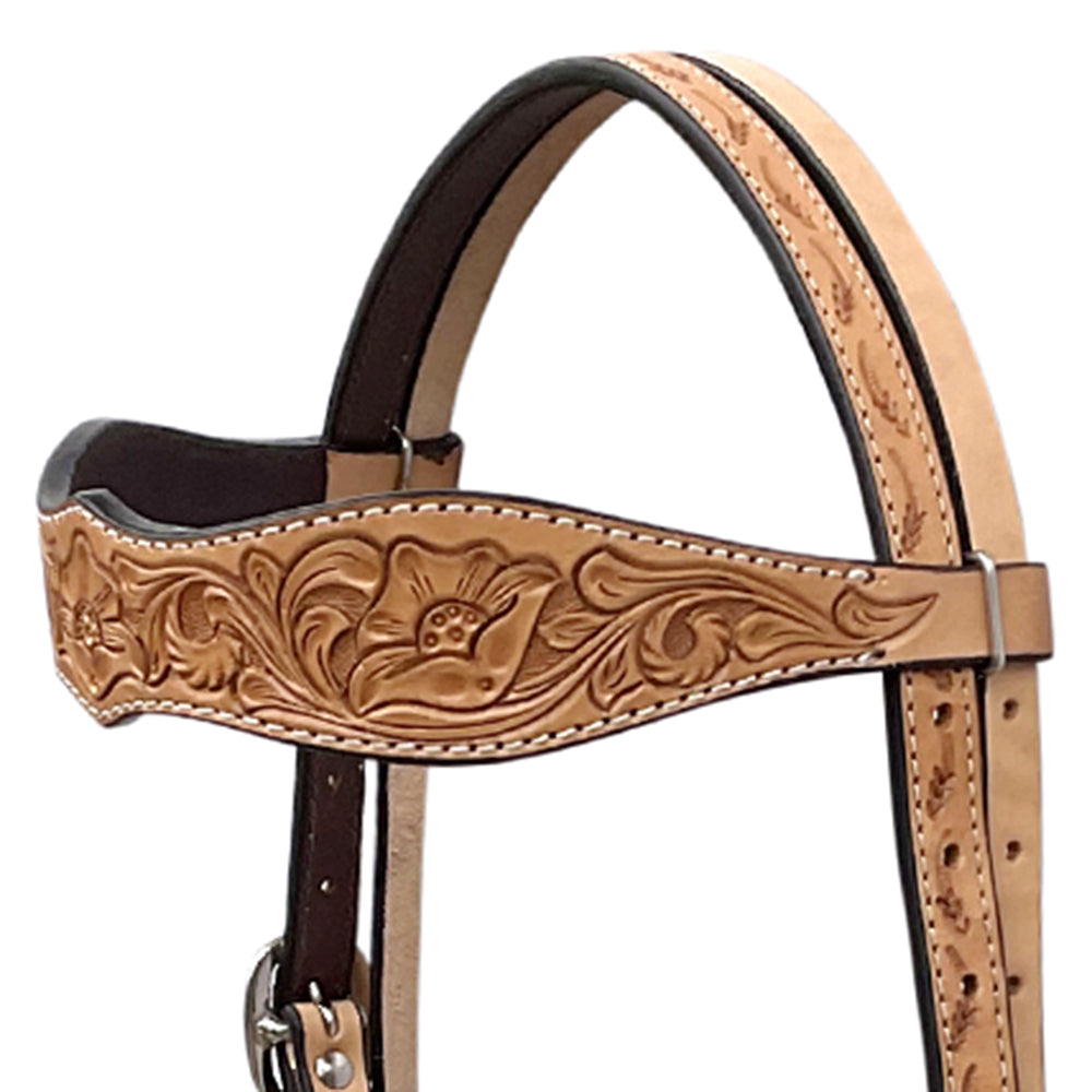 BAR H EQUINE Western Handtooled Leather Horse Headstall &amp; Breast Collar Set