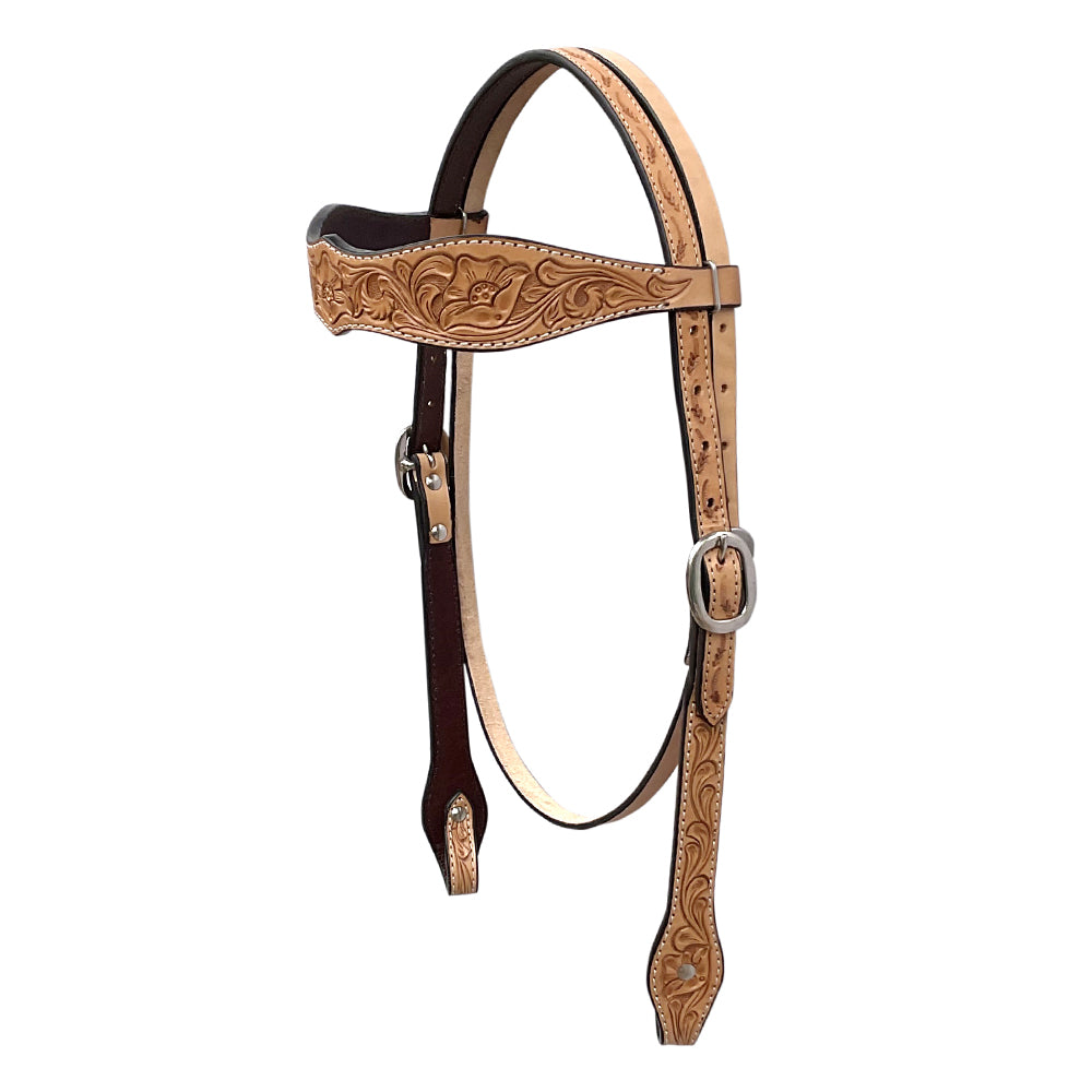 BAR H EQUINE Western Handtooled Leather Horse Headstall &amp; Breast Collar Set