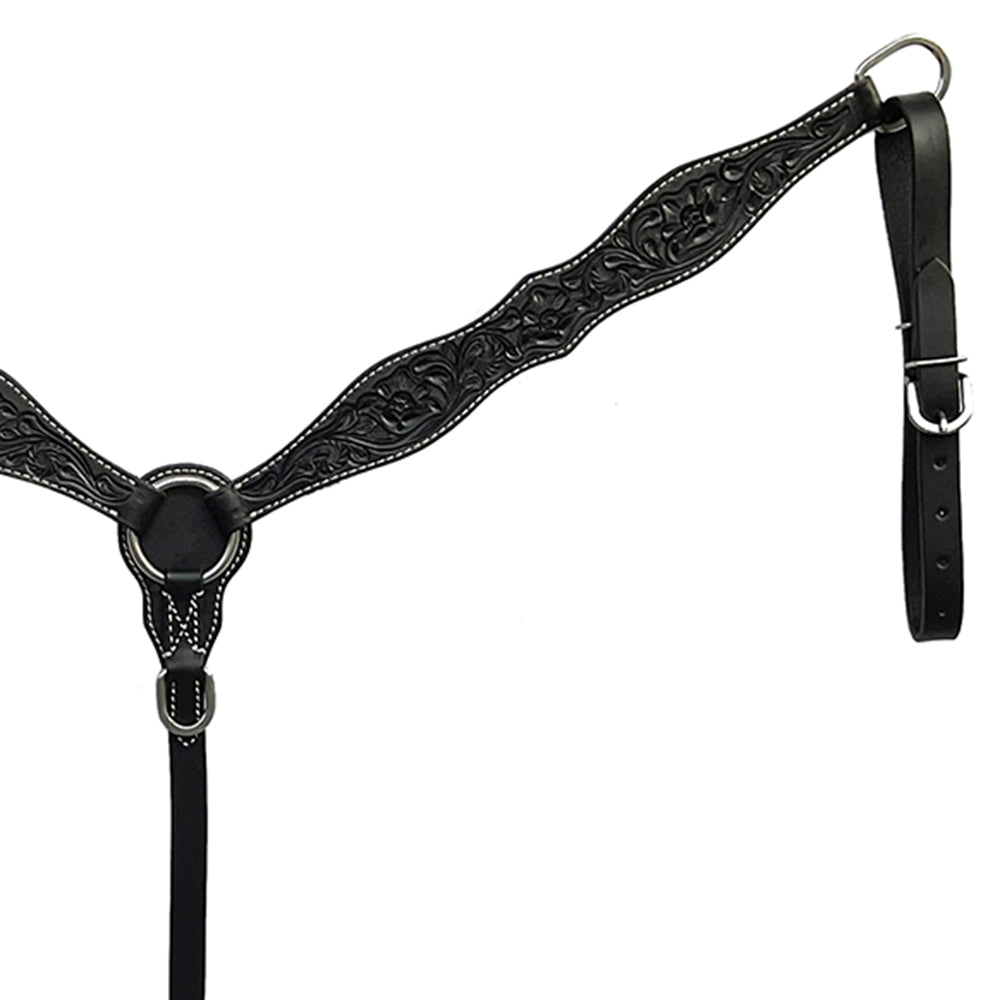 BAR H EQUINE Western Handtooled Leather Horse Headstall &amp; Breast Collar Set